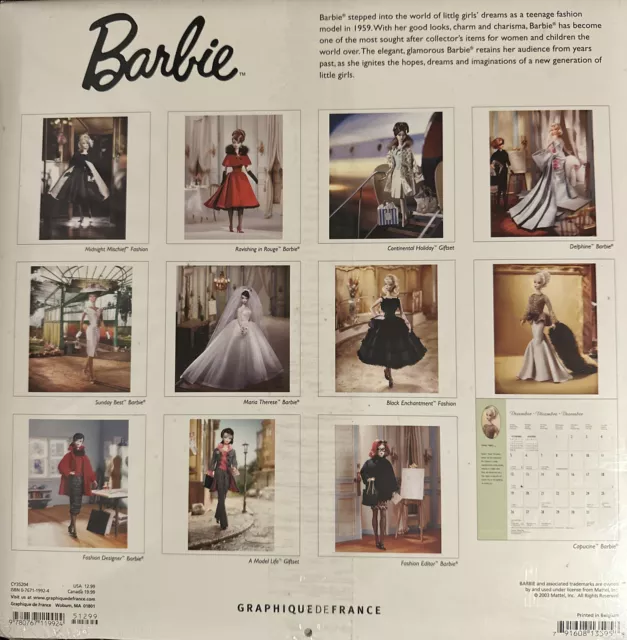 Barbie -Vintage Barbie 16-month 2004 Calendar -Sealed - Graphique de France NRFP 2