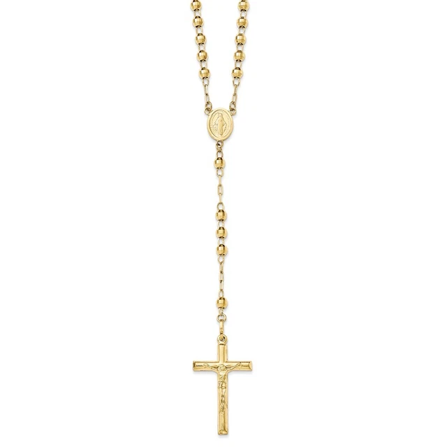 10K Yellow Gold Diamond-cut 4mm Beaded Semi-solid Rosary 24" Necklace 11.86g 10K Yellow Gold Diamond-cut 4mm Beaded Semi-solid Rosary 24" Necklace 11.86g