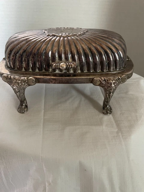 Vintage F.B. Rogers Silver Co. Hinged Butter Dish with Lion's Head Legs