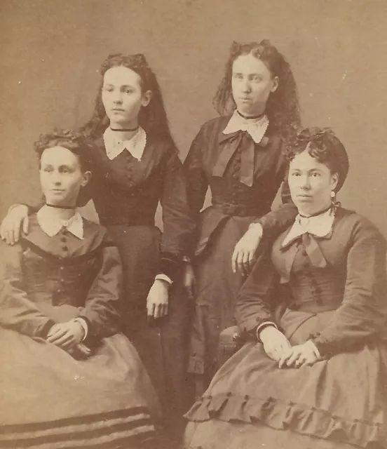 Antique CDV Photo Lovely Woman & Daughters Civil War Silk Hoop Dress Late 1860s