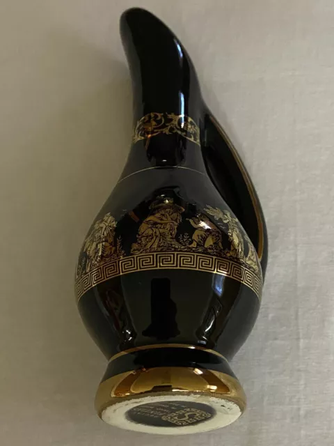 VINTAGE Greek Hand Made Black 24K Gold Accent 7” Pitcher Vase Made In Greece