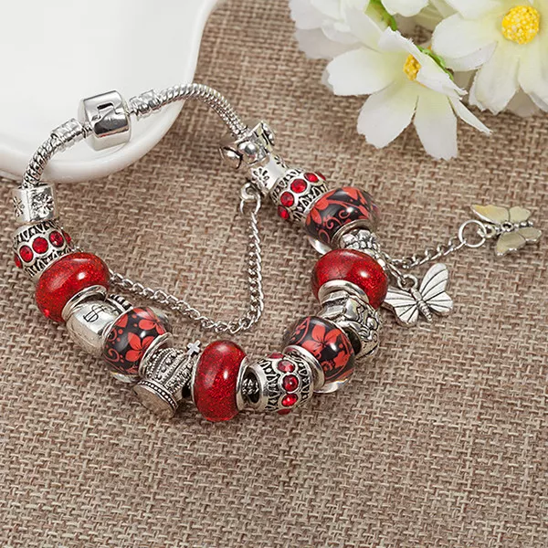 DONNA METALLO RAGAZZA BRACCIALE SIMILE TIPO CHARMS CIONDOLI COLORATO CELESTE ew