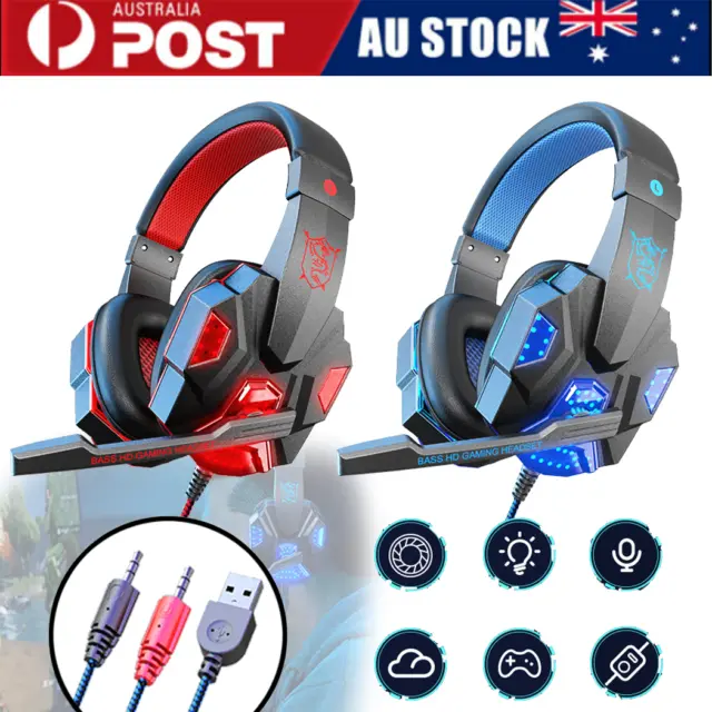 Gaming Headset MIC LED Headphones Surround for PC Mac Laptop PS4 Xbox One