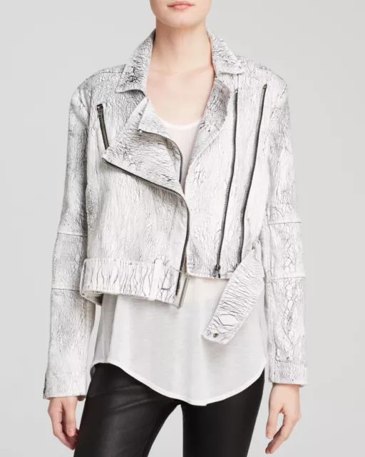 HELMUT LANG LIGHTNING BIKER JACKET $444 Crop Moto P XS S NWT Black White Print