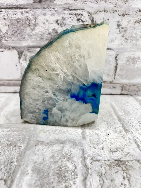 Blue Crystal Agate Rock geode 5" x 4" polished Gemstone Mineral healing chakra