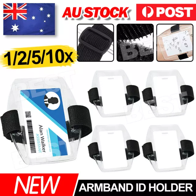 Vertical Armband Security ID Card Photo Badge Holder Clear + Black Elastic Strap