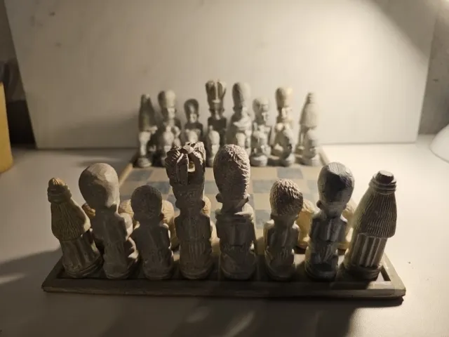 Vintage Old Stone Chess Set- AFRICAN-RARE