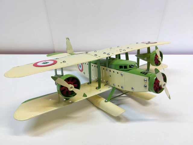 Meccano Airplane Constructor - Hydravion Biplan 26,5cm - Modèle Restauré - Tôle