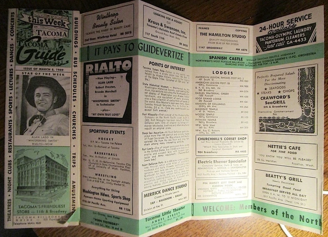 Vintage foldout Mar 8 1949 This Week in Tacoma entertainment guide (movies, etc)