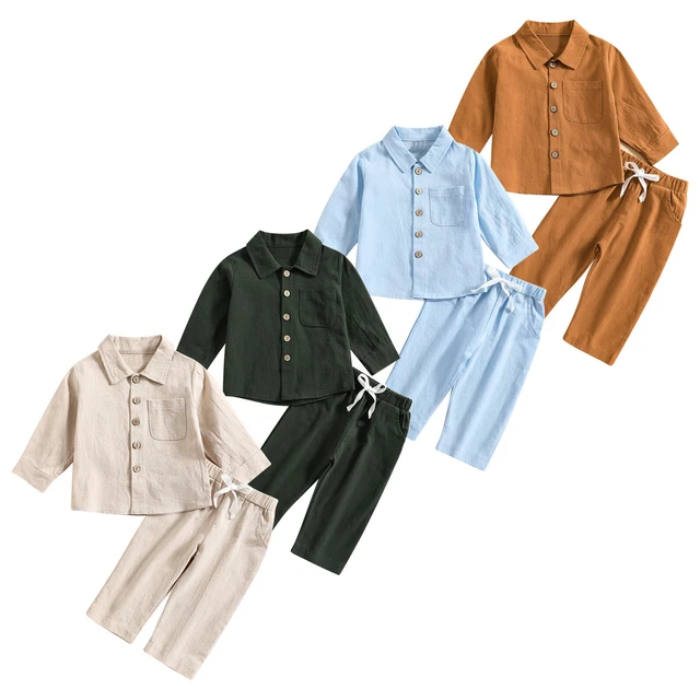 Abito in cotone bambino a maniche lunghe con bottoni t-shirt top e pantaloni set