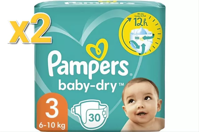 Pampers Baby Dry taille 3 -  lot de 2 Pack 30 Couches  6-10 kg couches bébé
