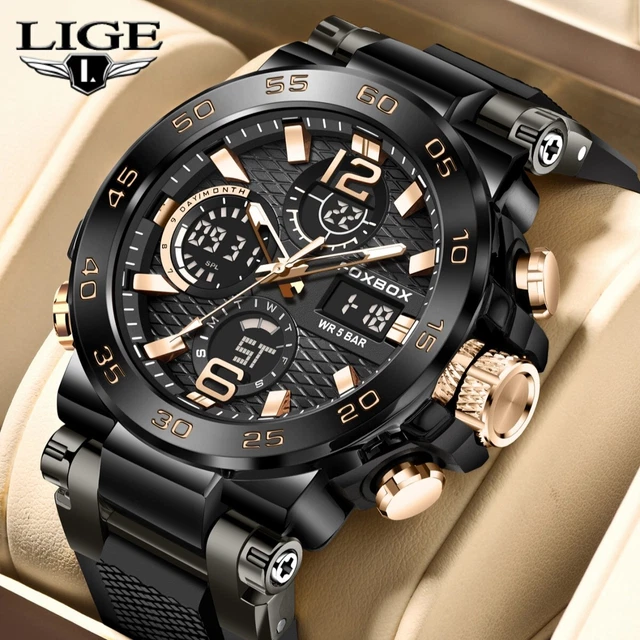 LIGE Montres Homme Luxe Affaires Montre à Quartz Analogique Beau
