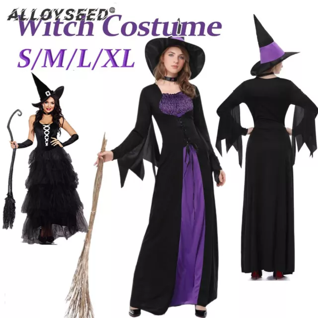 Halloween Adult Womens Role Play Dark Fallen Costume Witch Fancy Dress NEW