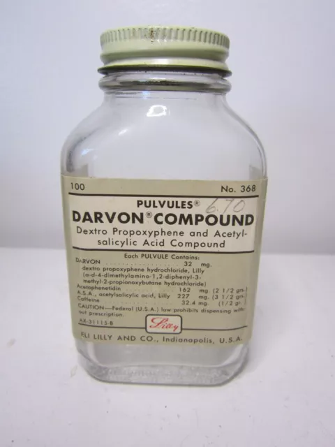 Empty DARVON Compound Bottle Eli Lilly Apothecary Pharmacy Pharmaceutical Bottle