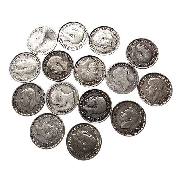 Regno Unito 3 Pence Argento Georges V/VI/Victoria 15 Monnaies Anni Vari