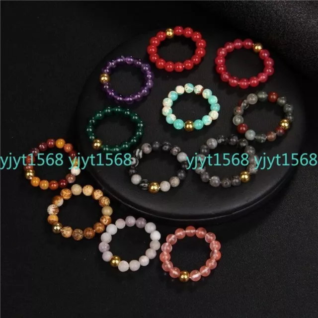 20pcs Natural Stone Ring Elastic For Women Men Handmade Bohemian Jewelry Wedding