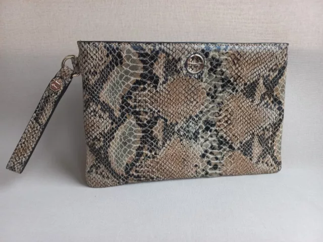 Paul Costelloe Snake Skin texture Genuine Leather Clutch Bag Pouch with strap