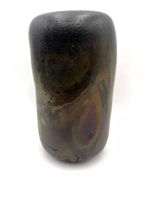 Iridescent Raku Art Pottery Vase with Metallic Glaze 10" Tall Artist Signed