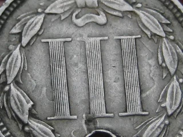 1865-1889 Three 3 Cent Nickel- VF Details, Brockage Error?