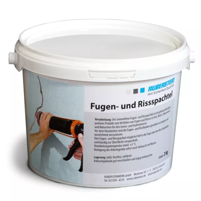 Original. Espátula de grietas Ruberstein® blanco natural, mortero para grietas, 2 kg en cubo