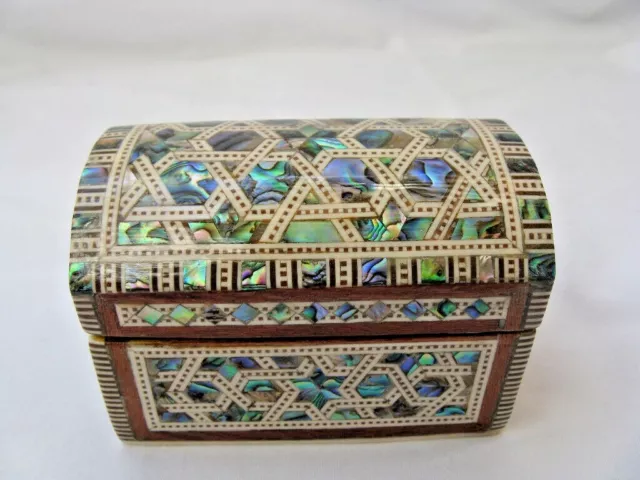 Egyptian Treasure Inlaid Jewelry Stars Mother of Pearl Paua Box 3.5" # 513