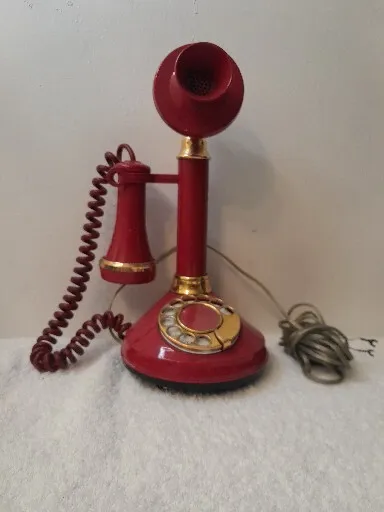 1974 RED Deco-Tel Candlestick Phone Untested, Vtg. Telephone 1970s Rotary Dial