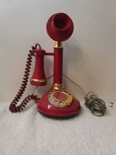 1974 RED Deco-Tel Candlestick Phone Untested, Vtg. Telephone 1970s Rotary Dial