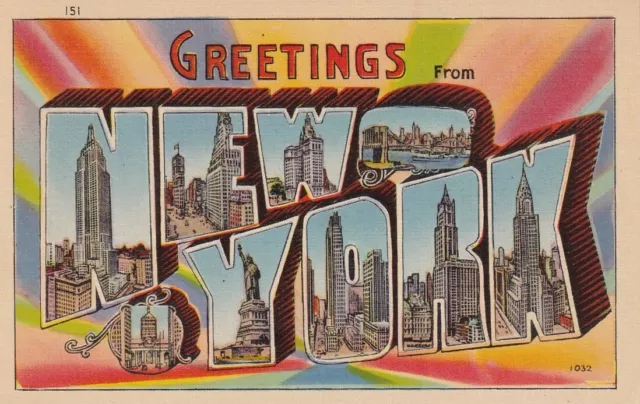 c1940 Large Letter Greetings from New York. Linen Unposted