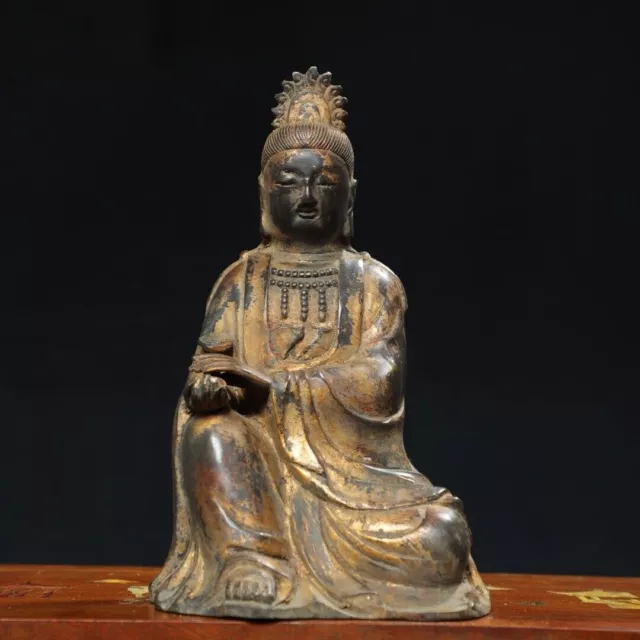 8.7" Old Antique Tibetan Buddhism temple Bronze gilt Guanyin Bodhisattva statue