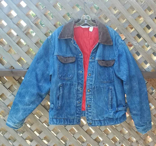 Vtg Key Imperial Jean Denim Trucker Jacket Red Quilt Lined  Barn Chore 44