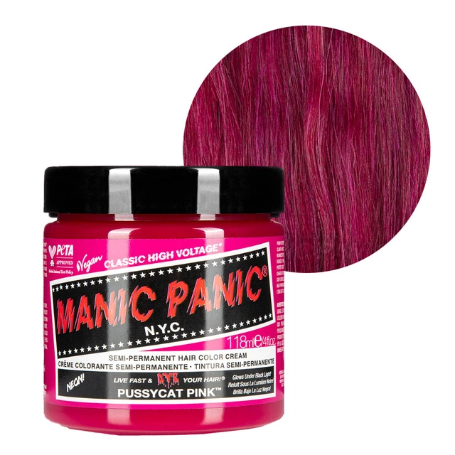 Colorant Capillaire Manic Panic Classic - Teinte Pussycat Pink 118ml, Rose Vif Haute Tenue