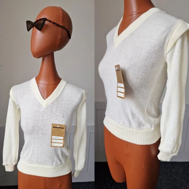 Donca Wear 80s Girls Jumper -12Yrs- Ivory Acrylic Vintage Deadstock Italian BE42