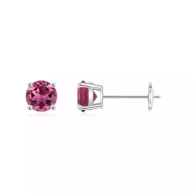 Natural Pink Tourmaline Solitaire Stud Earrings in 14K Gold (AAAA, 5MM)