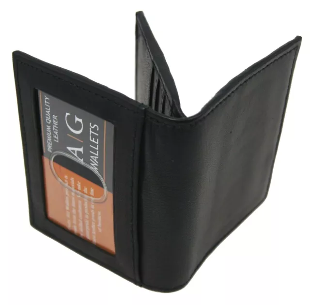 Mens Front Pocket Leather Slim Multi Card Center Flap Mini ID Wallet Black