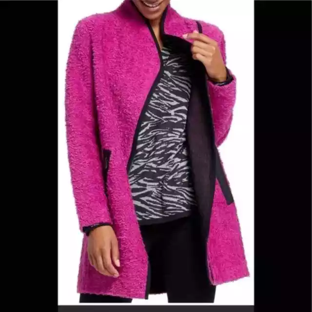 NIC+ZOE S Pretty in Pink Fuchsia Fuzzy Cotton Blend Coat Zip Up Moto Size Small