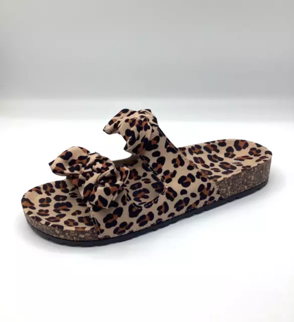 WOMENS LADIES LEOPARD Print Faux Suede Flat Bow Sandals Slides
