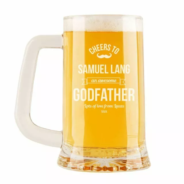 Godfather Personalised Engraved Glass Beer Tankard. Gift Ideas For a Christening