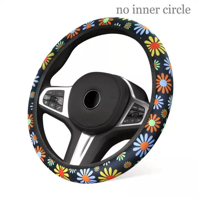 Multicoloured Daisy Flowers Steering Wheel Cover Fits 37-38CM/14.57-14.96 Inch