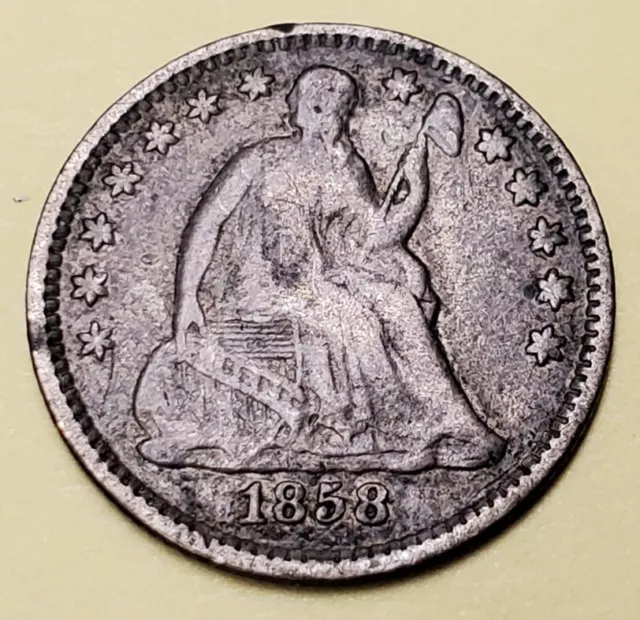 1858 Over Inverted Date Seated Liberty Half Dime Us Rare Silver Coin