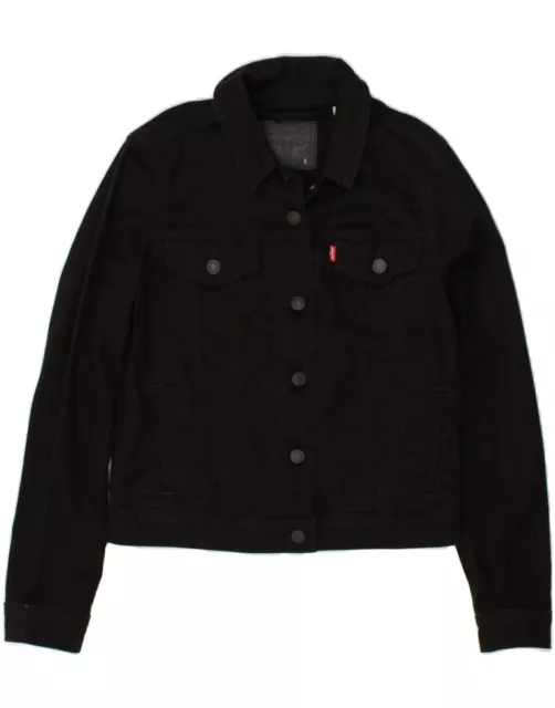 LEVI'S Womens Crop Denim Jacket UK 10 Small Black Cotton BI61