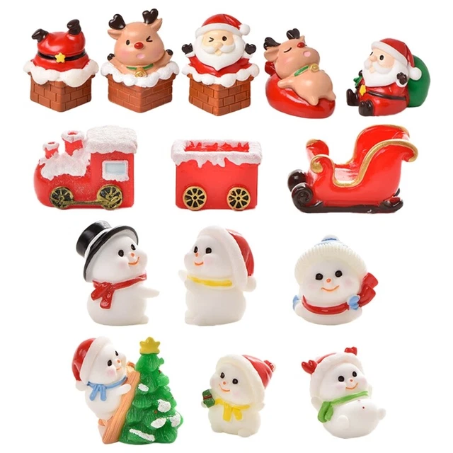 14pcs Christmas Miniature Figurines Mini Santa Snowman Reindeer Micro Landscape