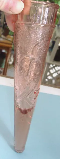 Vintage Dugan Pink Depression Glass Auto Vase /Wall Pocket w Embossed Woodpecker