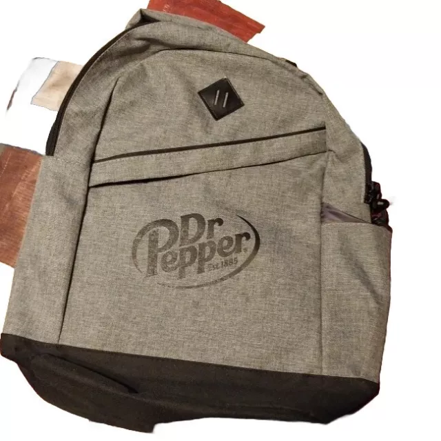 DR PEPPER Promotional 15" Computer/Personal Gray Backpack. Never Used.