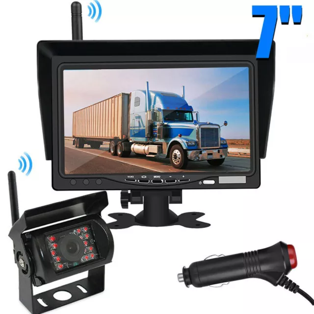 Wireless 7" Rear View Backup Reverse Camera Monitor Kit for Truck Bus RV Caravan