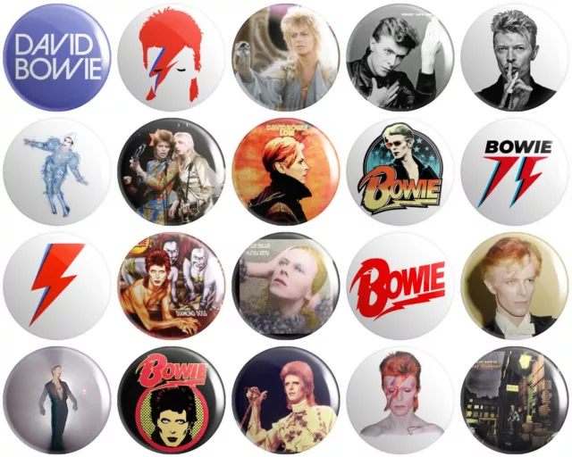 20 x David Bowie BUTTON PIN BADGES 25mm 1 INCH 70s 80s Glam Rock Ziggy Stardust