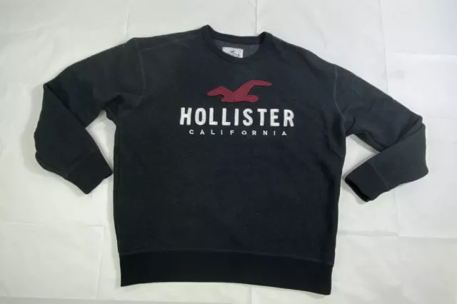 HOLLISTER Men's Black Spell-Out Sweater Size XL Red Logo Stitched Crew Neck