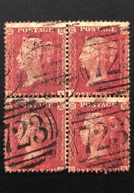 GB Queen Victoria Penny Red SG.37 Pl.56 Used Block Of 4 Pmk Southampton G