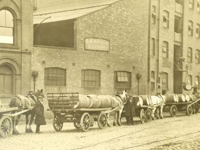 1929 Sepia Photograph B.B. Mason & Co. Bond Warehouse No 8 Horse & Carts 30x25cm 3