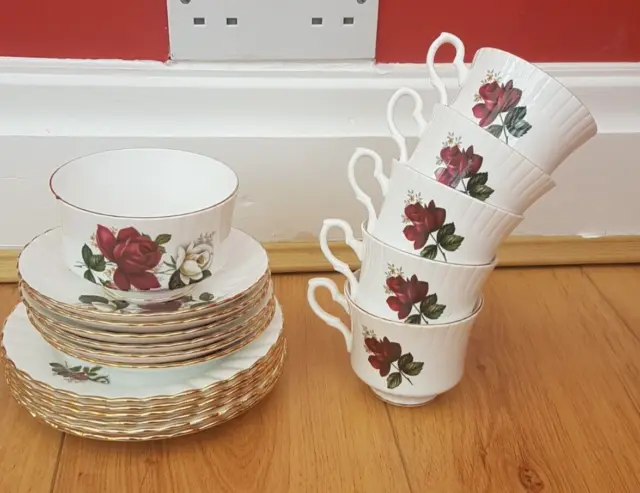 Bone China Royal Stafford Floral Roses Vintage Trio Tea Set 18 Pc Afternoon Tea