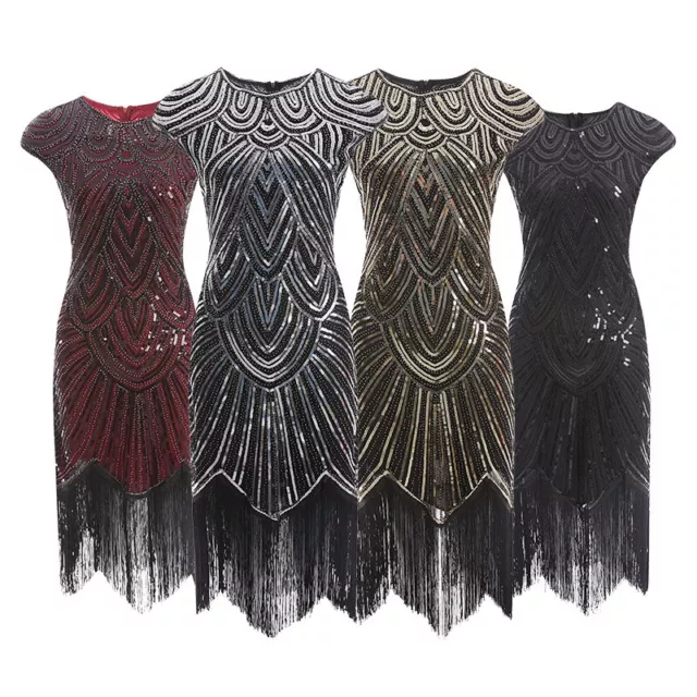 New 1920's Dress Sequin Fringe Cocktail Party Great Gatsby Costume Flapper UK